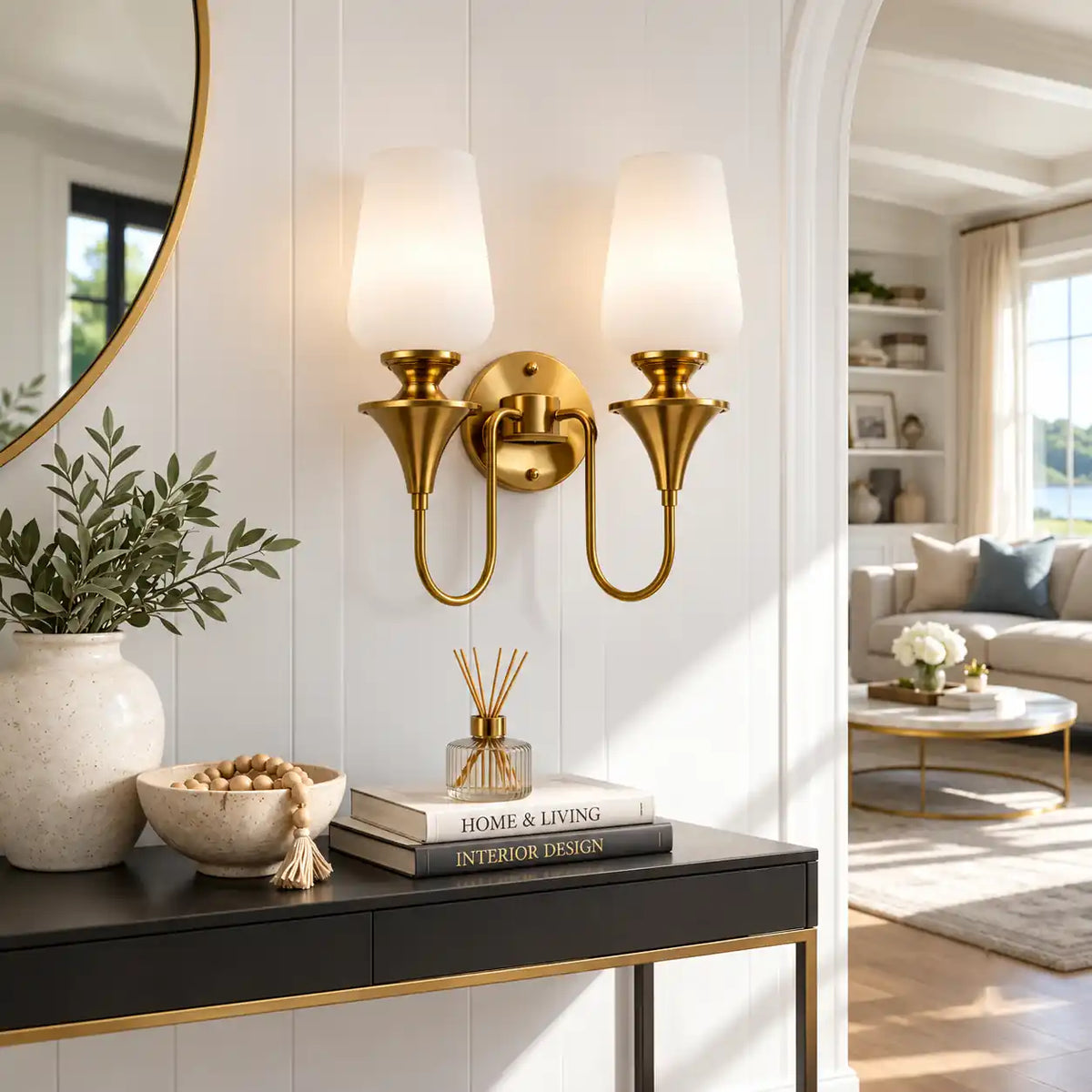 Traditional Dual-Light Glass Wall Sconce