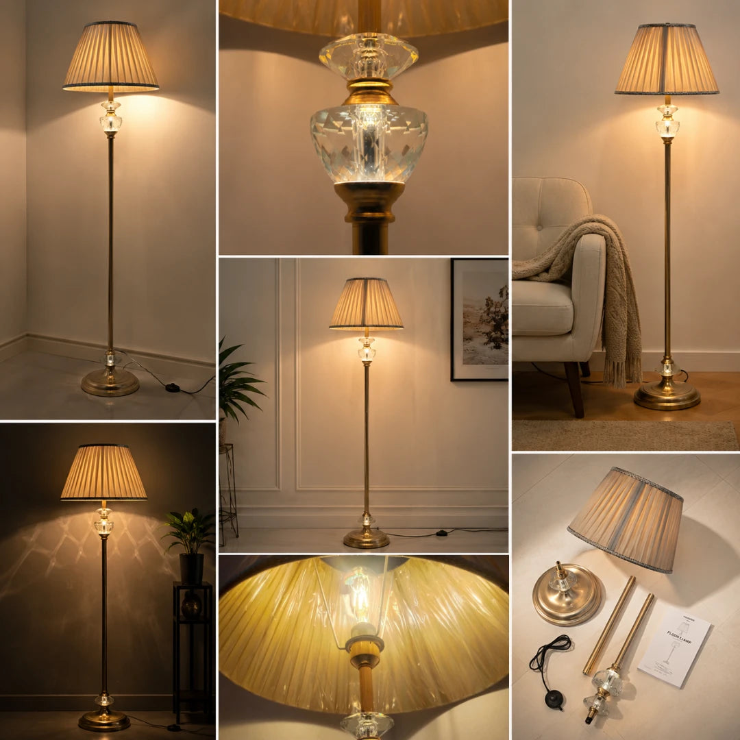 Regal Crystal Accent Floor Lamp with Pleated Shade