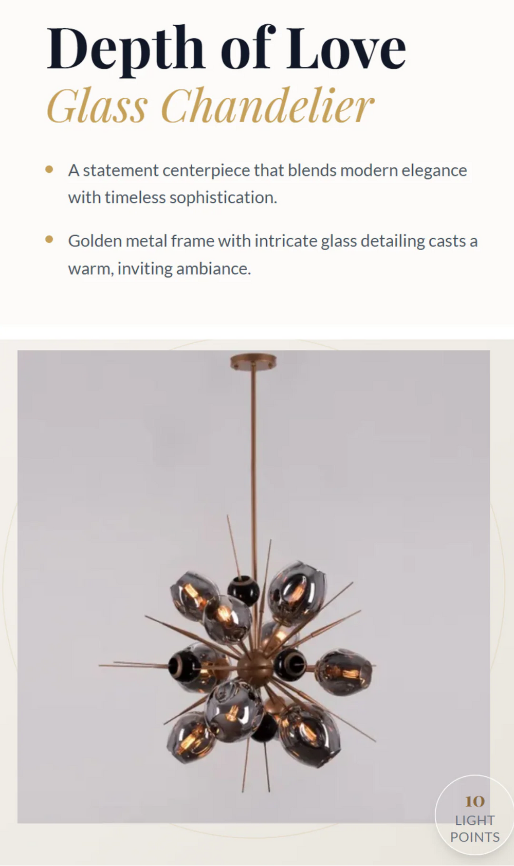 Depth of Love Glass Chandelier – 10‑Light Golden Glow