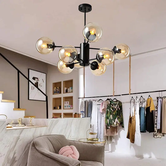 Monochrome Elegance Chandelier – Geometric Crystals & Chic