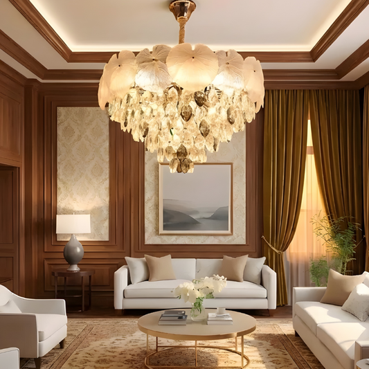 Crystal Leaves Dining Chandelier – 800 mm Organic Luxe