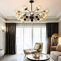 Smoked Glass sixteen-light Sputnik chandelier in a living room