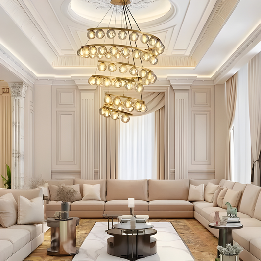 Spiral Amber Glass Chandelier – 69‑Light Dynamic Statement