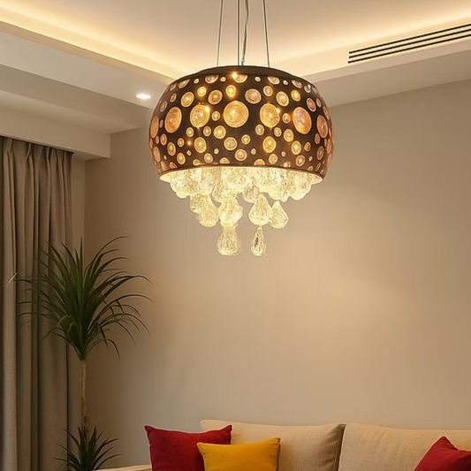 Crystal Rain Luxe Pendant – Copper Dome & Cascading Crystals