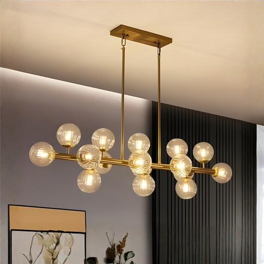 Stellar Rail Modern Pendant – Golden Rod & Glass Globes