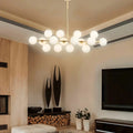 Opulent Glow sixteen-globe linear chandelier in a modern living room