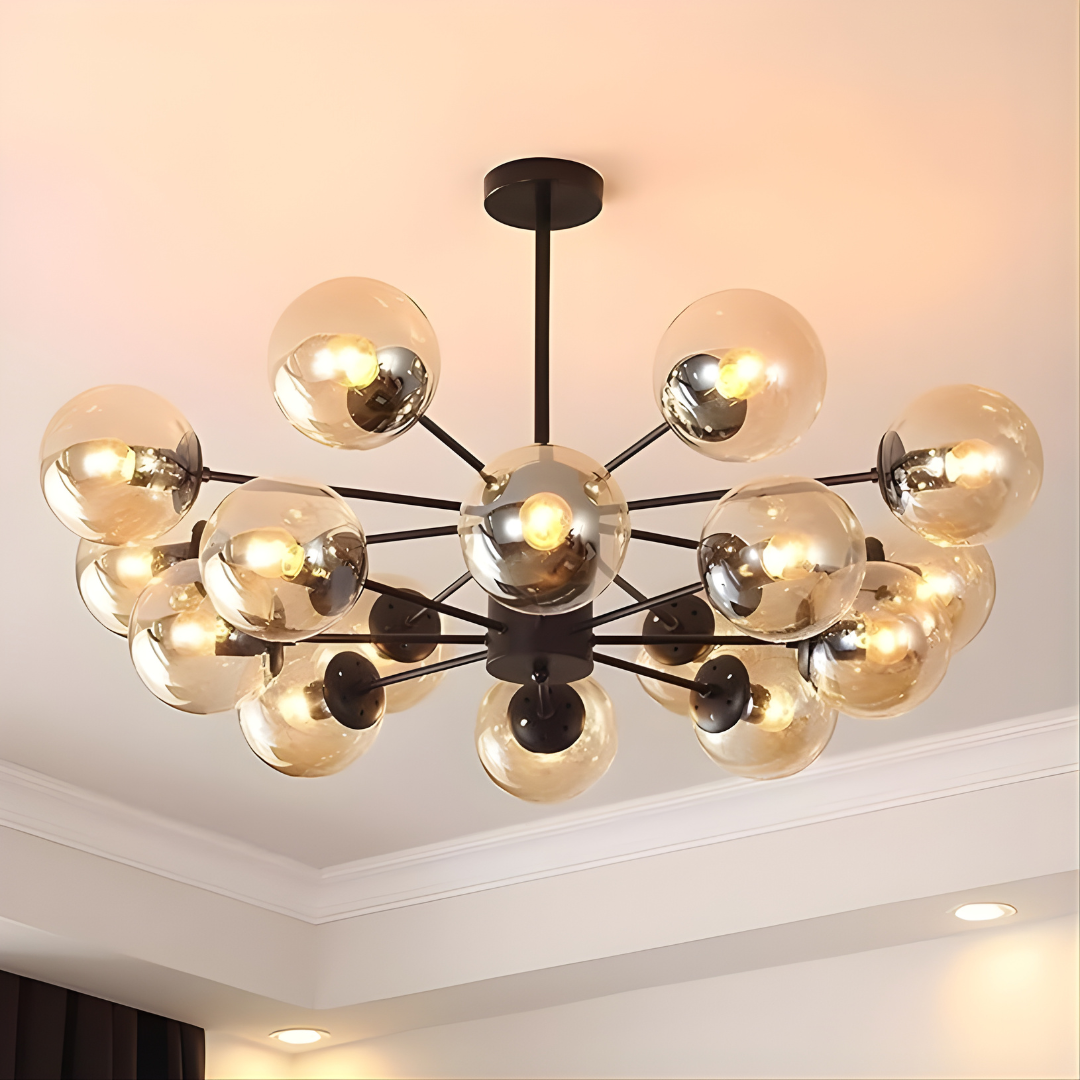 Modern 16‑Glass Statement Chandelier – Rustic Black Elegance