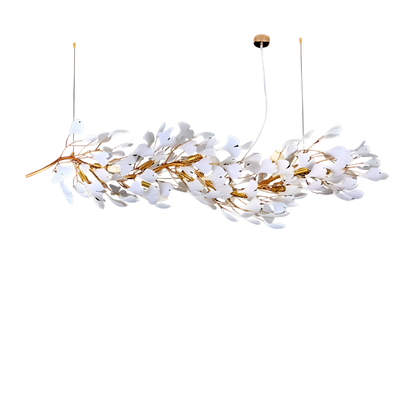 Aurora Bloom Linear Leaf Chandelier – Gold & White (1800mm)