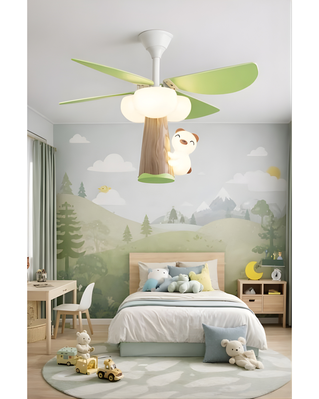 Dimmable Teddy Bear LED Ceiling Fan Light for Kids with Remote