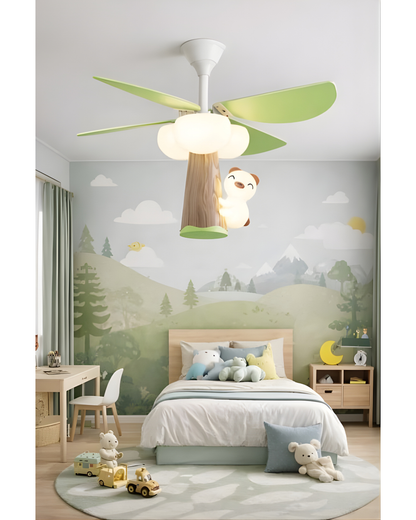 Dimmable Teddy Bear LED Ceiling Fan Light for Kids with Remote