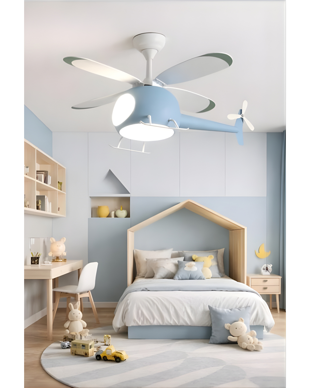 Creative Helicopter LED Ceiling Fan Light for Kids with Remote