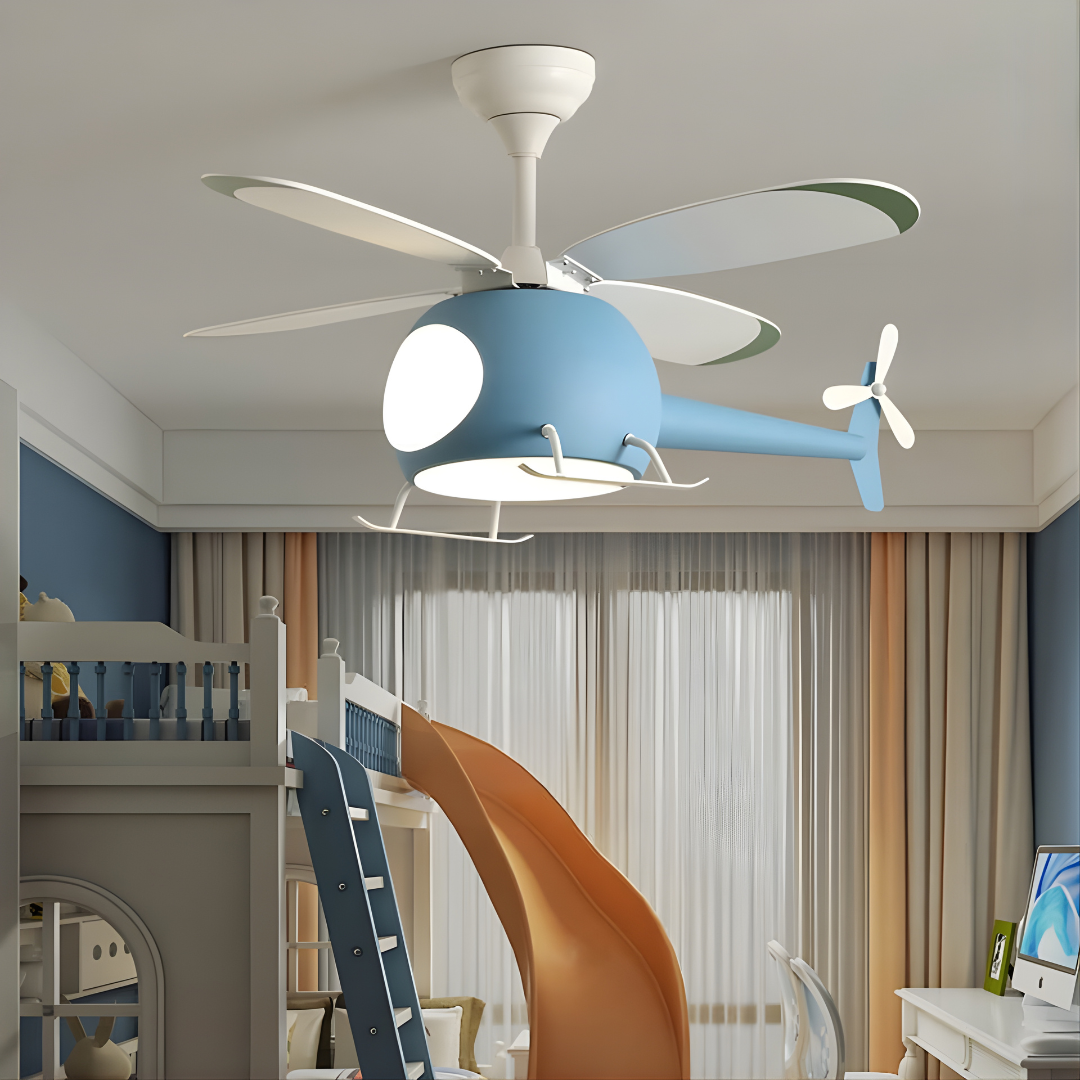 Creative Helicopter LED Ceiling Fan Light for Kids with Remote