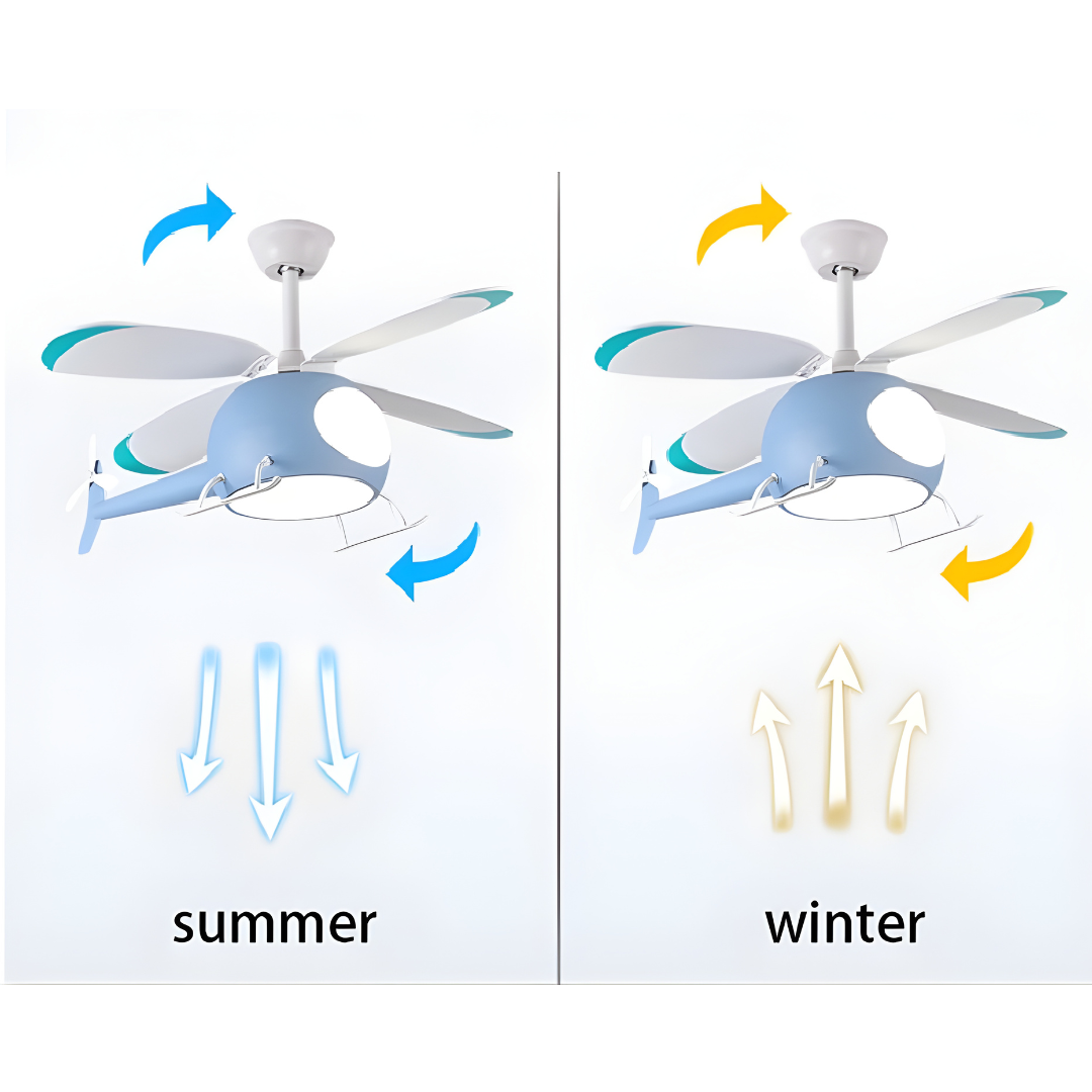 Creative Helicopter LED Ceiling Fan Light for Kids with Remote