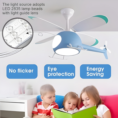 Creative Helicopter LED Ceiling Fan Light for Kids with Remote