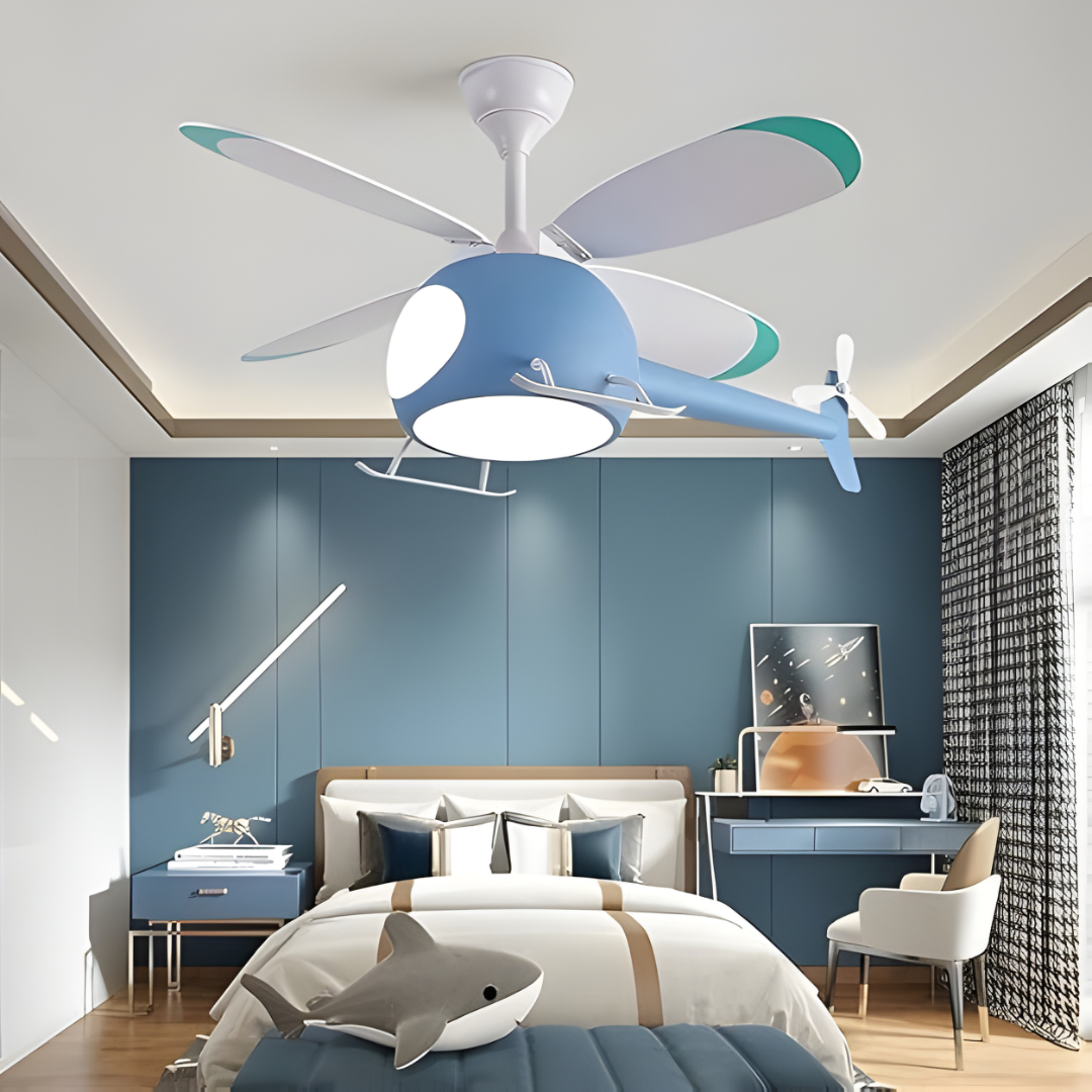 Creative Helicopter LED Ceiling Fan Light for Kids with Remote