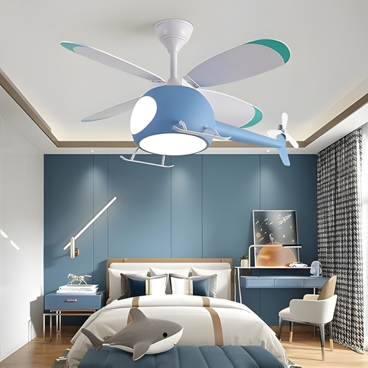 Creative Helicopter LED Ceiling Fan Light for Kids with Remote