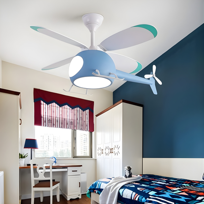 Creative Helicopter LED Ceiling Fan Light for Kids with Remote