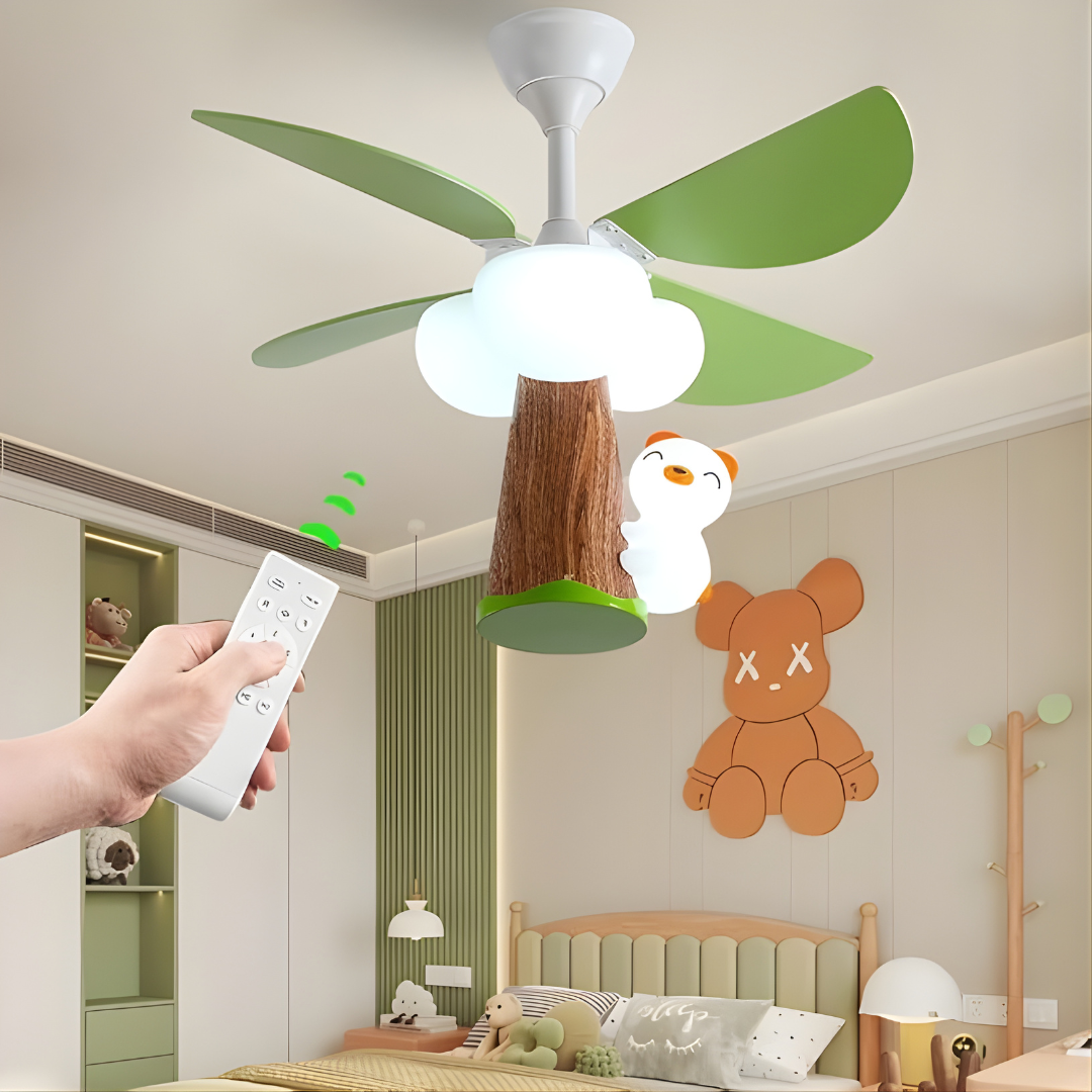 Dimmable Teddy Bear LED Ceiling Fan Light for Kids with Remote