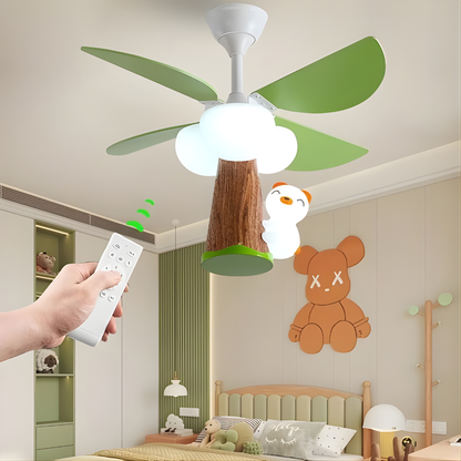 Dimmable Teddy Bear LED Ceiling Fan Light for Kids with Remote