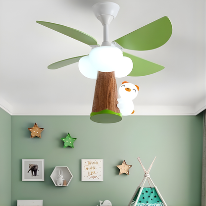 Dimmable Teddy Bear LED Ceiling Fan Light for Kids with Remote