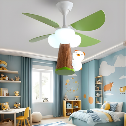Dimmable Teddy Bear LED Ceiling Fan Light for Kids with Remote