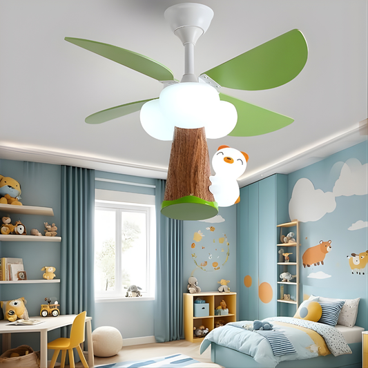 Dimmable Teddy Bear LED Ceiling Fan Light for Kids with Remote