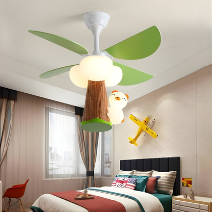 Dimmable Teddy Bear LED Ceiling Fan Light for Kids with Remote