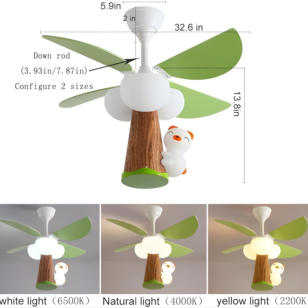 Dimmable Teddy Bear LED Ceiling Fan Light for Kids with Remote