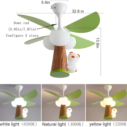 Dimmable Teddy Bear LED Ceiling Fan Light for Kids with Remote