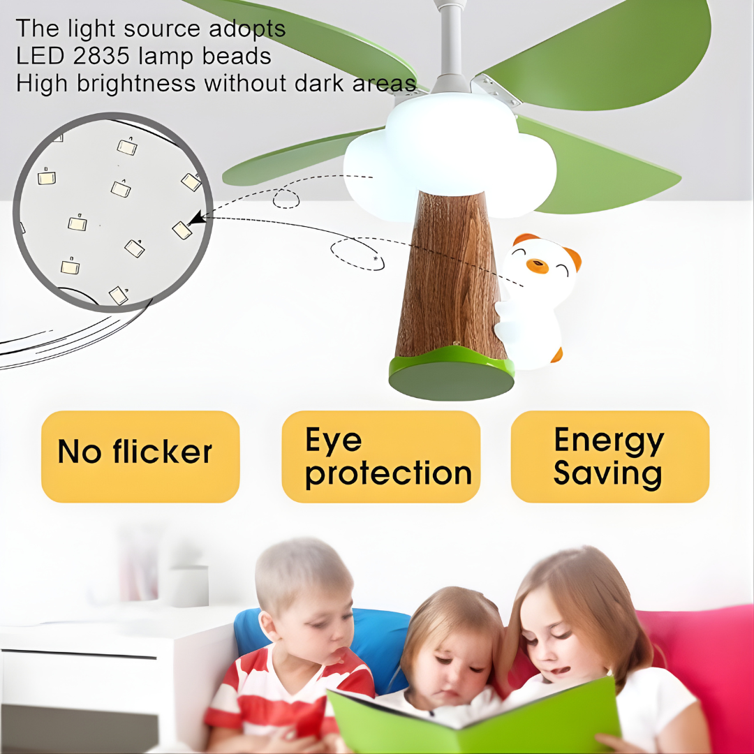 Dimmable Teddy Bear LED Ceiling Fan Light for Kids with Remote