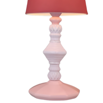 Blush Pink Bedside Table Lamp with Red Fabric Shade