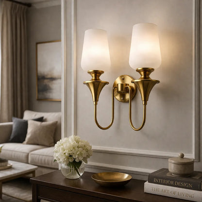 Traditional Dual-Light Glass Wall Sconce – Gold