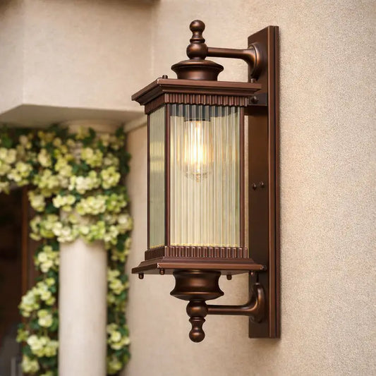 Bliss & Birch Vintage Outdoor Lantern Wall Light – Waterproof Exterior Sconce (Black / Coffee)