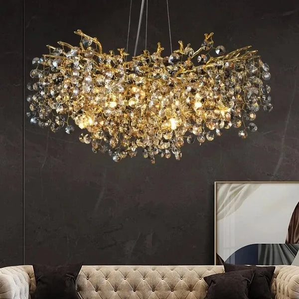 Nature's Willow Crystal Branch Chandelier – Luxury Gold & LED