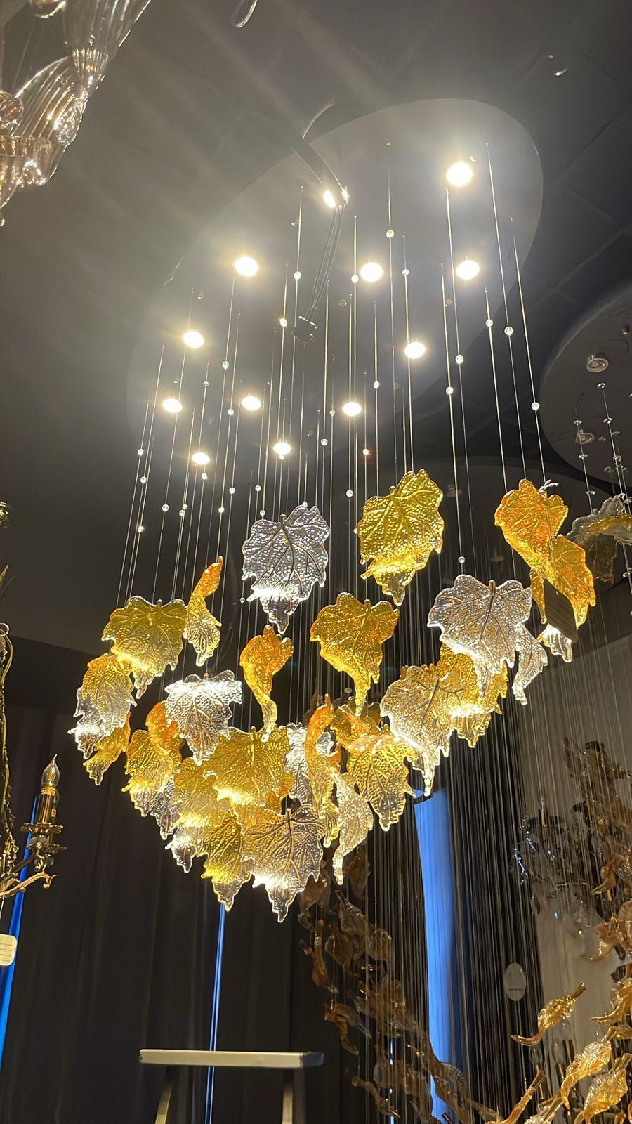 Amber and clear glass cluster chandelier — original product photograph