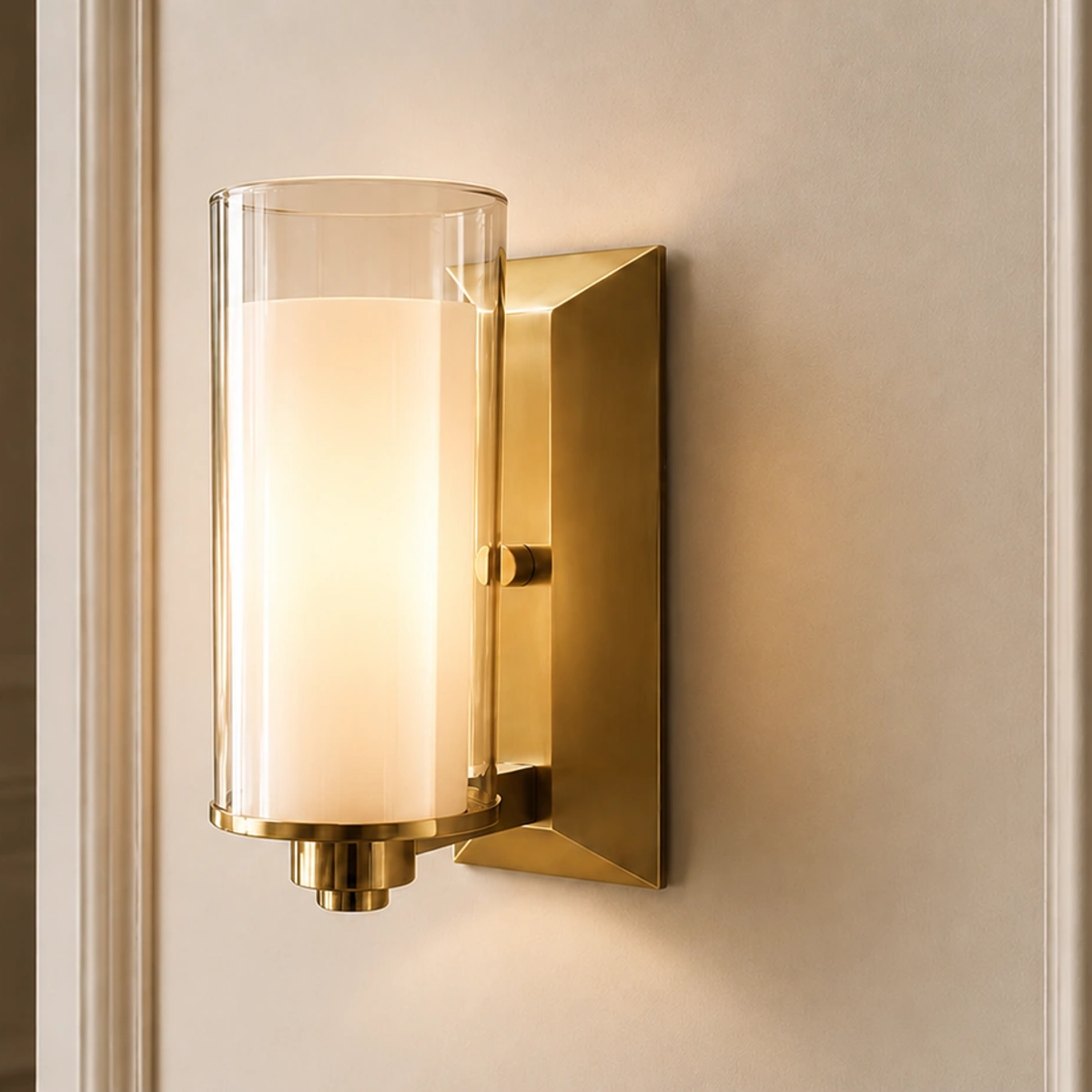 Close view of the Aurora wall light illuminated