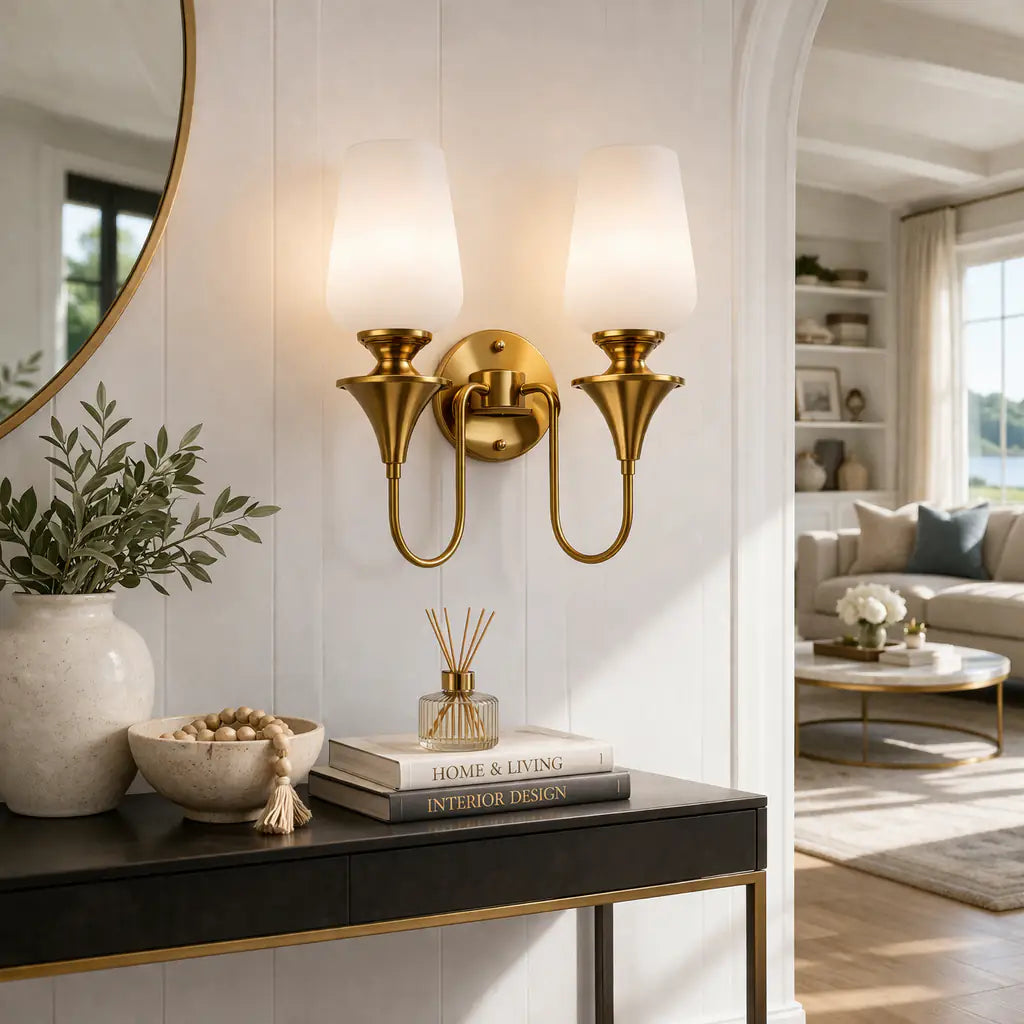 Traditional Dual-Light Glass Wall Sconce – Gold