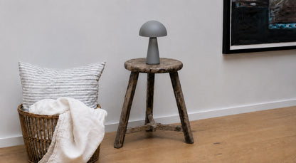 Supplier-provided room styling view of the grey dome table lamp