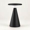 Black rechargeable disc table lamp with white concave diffuser