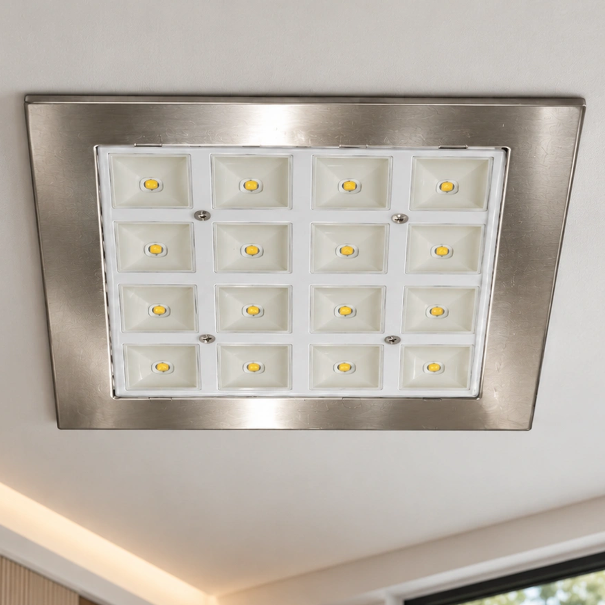 Close view of the LV7005 4 by 4 recessed LED module grid