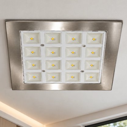 Close view of the LV7005 4 by 4 recessed LED module grid