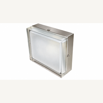 Compact square brushed-metal flush ceiling light on a clean background