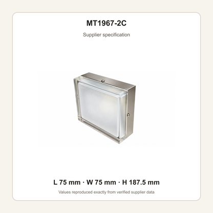 MT1967-2C supplier specification card with verified L W H values