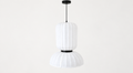 White two-tier pendant with a tall cylindrical upper shade and dome below