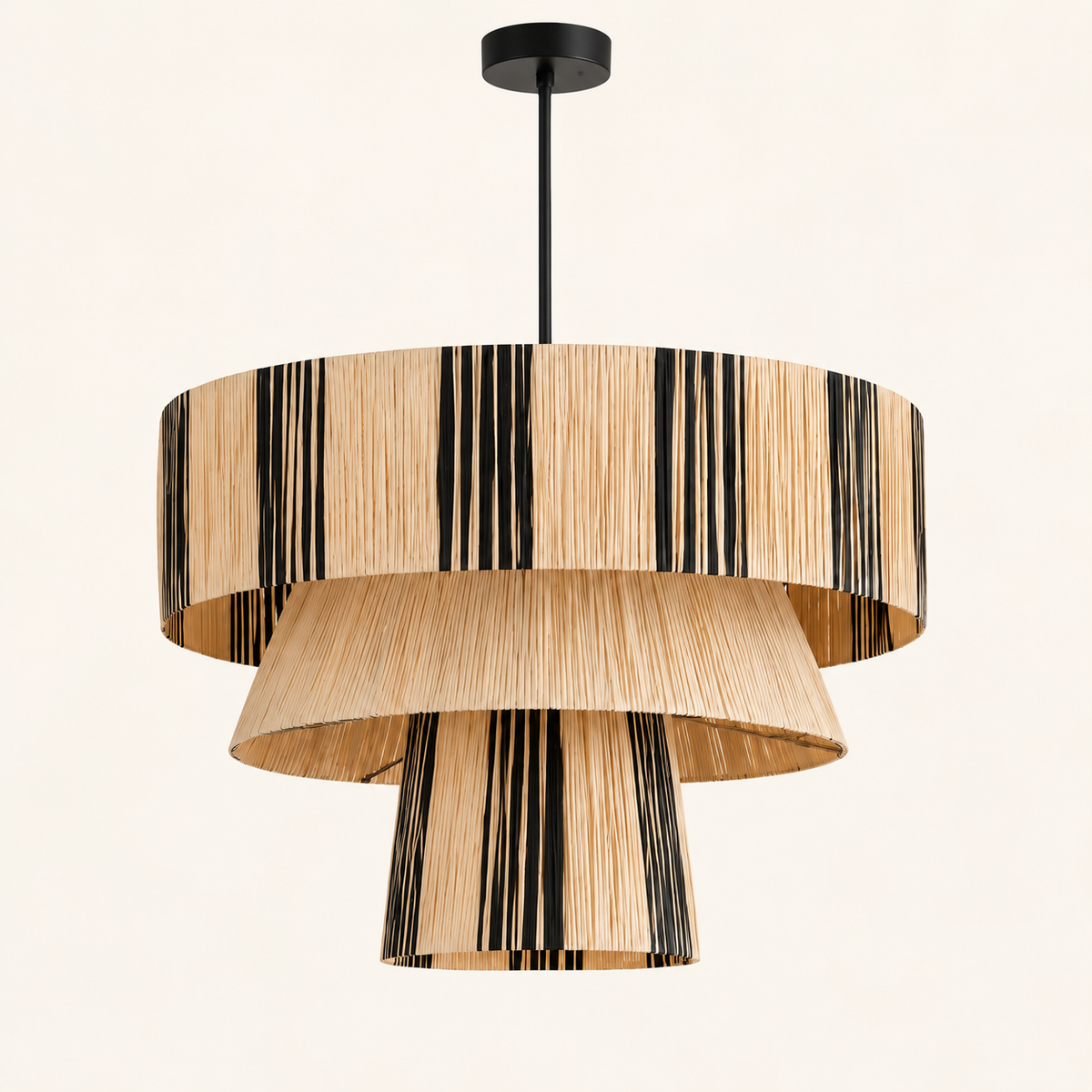Three-tier natural beige and black woven pendant