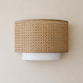 Natural woven half-cylinder wall light with white lower diffuser