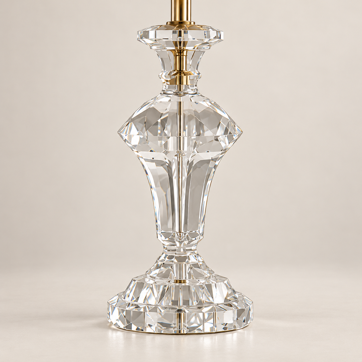 Close view of faceted crystal pedestal and stepped round base