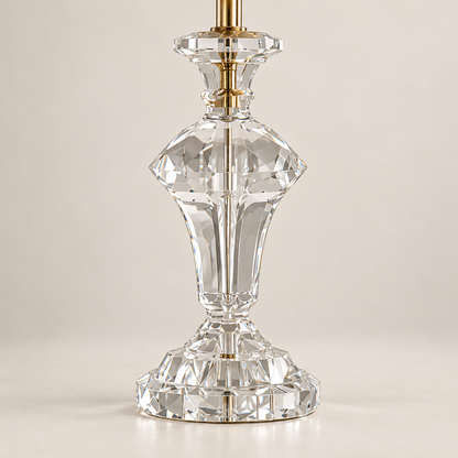 Close view of faceted crystal pedestal and stepped round base