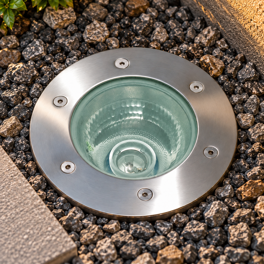 Brushed Steel Recessed Ground Light - detail