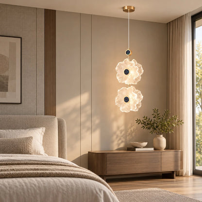Celestia double floral glass pendant beside a bedroom console